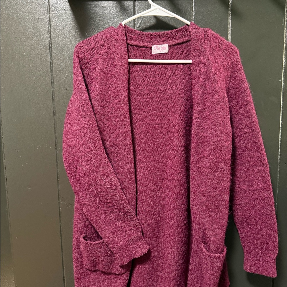Pink Lily Burgundy Open-Front Cardigan